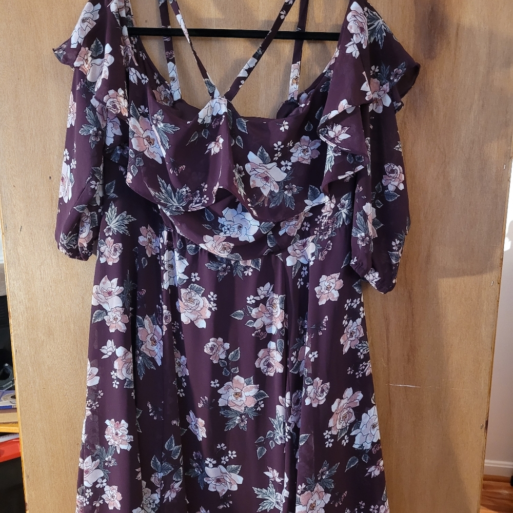 Torrid Plum Floral Off the Shoulder Dress